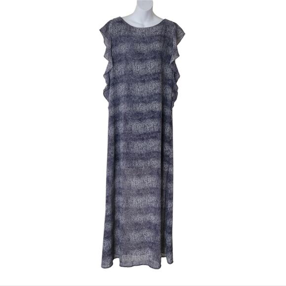 MICHAEL MICHAEL KORS Blue Zephyr Reptile Print Maxi Dress Size L - Picture 3 of 13